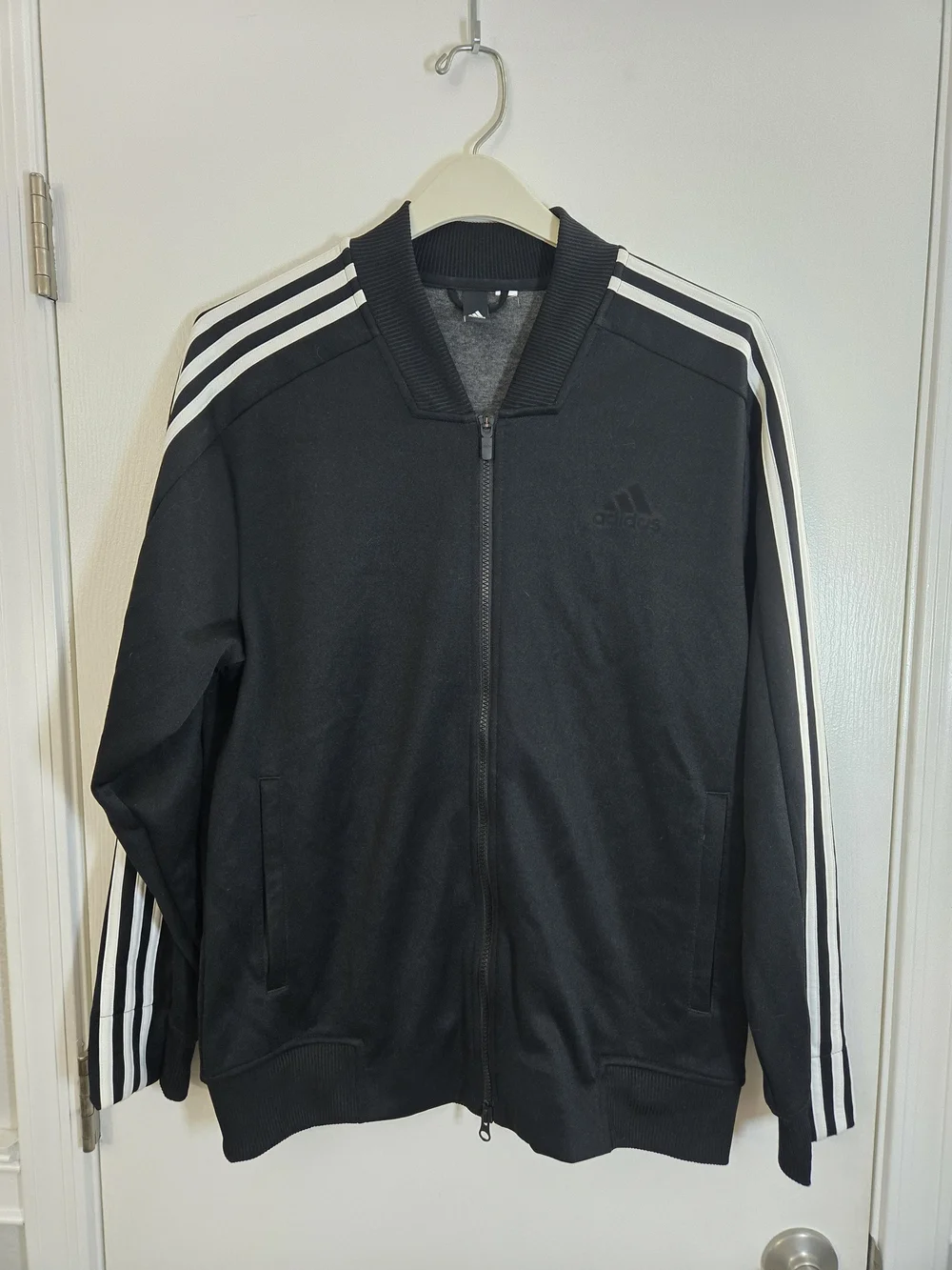 Adidas Men’s Squad ID Track Sport ID Bomber Jacket Black 3-Stripe Fits Large
